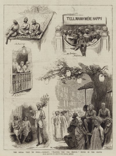 La visita real a la India, Bombay, esperando al príncipe, notas en la multitud de William Ralston